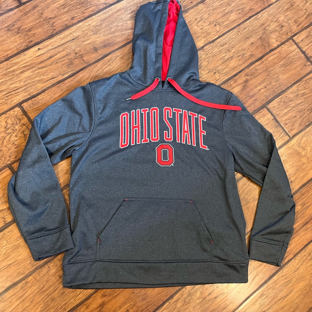 Ohio State Hoodie men’s Large scarlet & gray OSU pocket comfort sweatshirt nice!